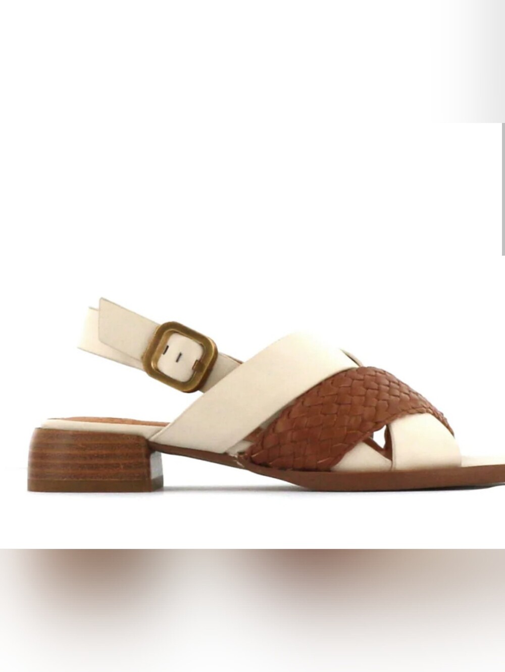NIB EOS Laticia Woven Leather Slingback Sandals - Cream & Tan 39 8.5